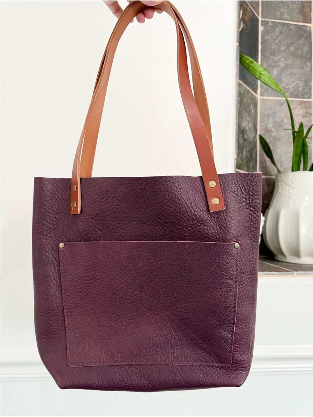 Portland Leather Goods Small Plum Leather Tote Bag